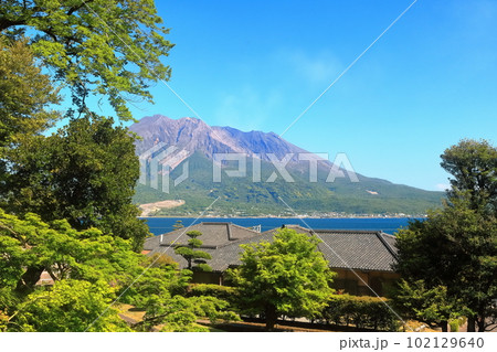 【鹿児島県】晴天の「名勝 仙巌園」から見た桜島 102129640