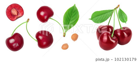 red sweet cherry isolated on white background . Top view. Flat lay red sweet cherry isolated on white background . Top view. Flat lay 102130179