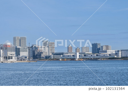東京都江東区豊洲　快晴の豊洲市場と周辺の街並み（水産仲卸売場棟方面の遠景） 102131564