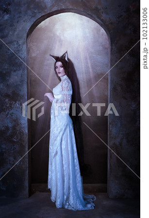 Beauty fashion woman in a manga costume, cat anime. Cosplay anime manga cat. Girl with cat ears Beauty fashion woman in a manga costume, cat anime. Cosplay anime manga cat. Girl with cat ears 102133006