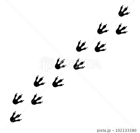 Dragon footprint line. Hand drawn dinosaur paw prints. Dragon foot silhouette. Dino cute trail texture. Vector illustration isolated on white background 102133380