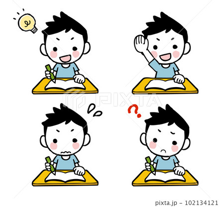 机で勉強をする男の子のイラストセット 102134121