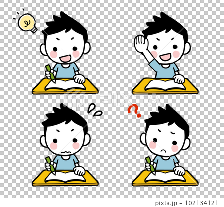 机で勉強をする男の子のイラストセット 102134121