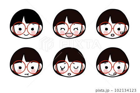 いろいろな表情の眼鏡の女の子のイラストセット いろいろな表情の眼鏡の女の子のイラストセット 102134123