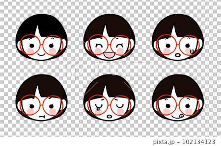 いろいろな表情の眼鏡の女の子のイラストセット いろいろな表情の眼鏡の女の子のイラストセット 102134123