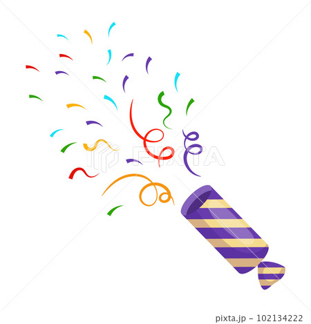 Exploding party popper with ribbons, confetti and serpentine. Holiday icon, vector Exploding party popper with ribbons, confetti and serpentine. Holiday icon, vector 102134222