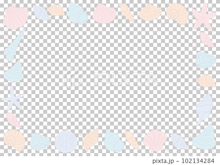 貝がらやヒトデの手書き線画ベクターフレーム/テキストスペースあり 貝がらやヒトデの手書き線画ベクターフレーム/テキストスペースあり 102134284