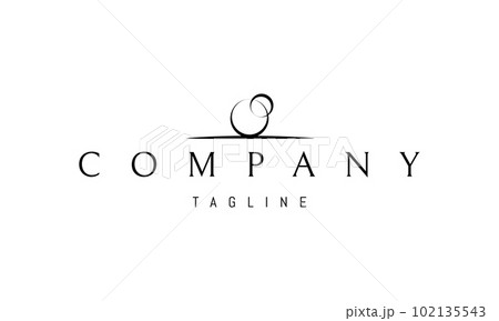 Vector logo on which an abstract image of a planet with a satellite in a linear style on the horizon. 102135543