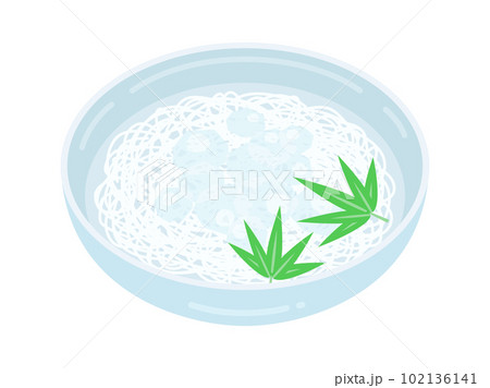 皿に盛り付けられた、氷水に入った、そうめんのイラスト 皿に盛り付けられた、氷水に入った、そうめんのイラスト 102136141