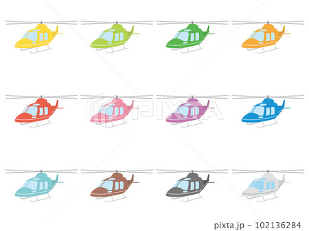 空を飛ぶヘリコプターのイラストのセット_2 空を飛ぶヘリコプターのイラストのセット_2 102136284
