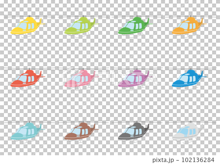 空を飛ぶヘリコプターのイラストのセット_2 空を飛ぶヘリコプターのイラストのセット_2 102136284