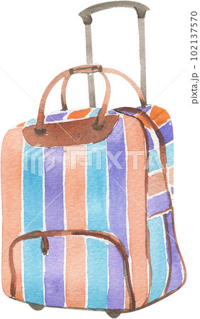 Bright travel suitcases painted in watercolor. Element on a white background for creating bright illustrations, advertising booklets. 102137570