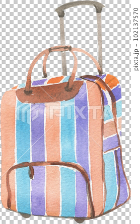 Bright travel suitcases painted in watercolor. Element on a white background for creating bright illustrations, advertising booklets. 102137570