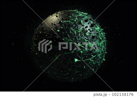 Network technology background futuristic tech green sphere background. Low poly 3d wire made with generative AI Scy fi space illustration 102138176