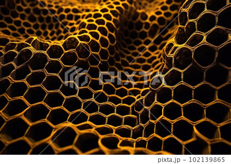 Network connection concept gold honeycomb shiny background. Futuristic Abstract 3D Geometric Background Design Made with Generative Space Illustration AI Scy fi 102139865