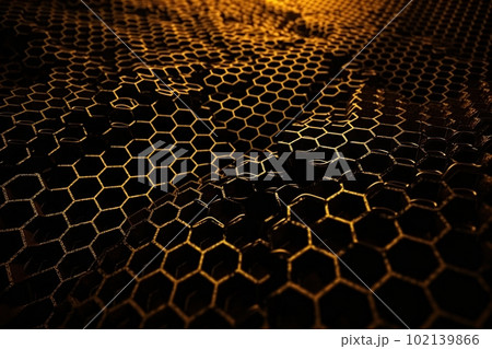 Network connection concept gold honeycomb shiny background. Futuristic Abstract 3D Geometric Background Design Made with Generative Space Illustration AI Scy fi Network connection concept gold honeycomb shiny background. Futuristic Abstract 3D Geometric Background Design Made with Generative Space Illustration AI Scy fi 102139866