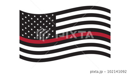 Police us flag. Patriotic symbol. Black and white US Flag with red and blue line. 102141092