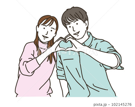 ハートマークを作るカメラ目線のカップル 102145276