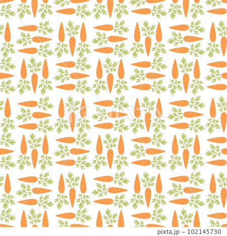 Carrot seamless pattern. Cute cartoon carrots, harvest and agriculture. Fresh food, vegetables market and healthy life, vector print graphic Carrot seamless pattern. Cute cartoon carrots, harvest and agriculture. Fresh food, vegetables market and healthy life, vector print graphic 102145730