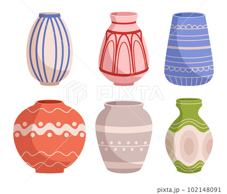Set Of Vases, Collection Of Decorative Vessels In Various Shapes And Sizes, Perfect For Displaying Flowers, Illustration Set Of Vases, Collection Of Decorative Vessels In Various Shapes And Sizes, Perfect For Displaying Flowers, Illustration 102148091