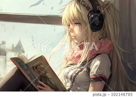 squareenix style 2d anime girl wearing headphone | Stable Diffusion