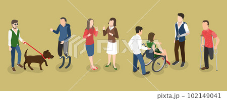 3D Isometric Flat Vector Conceptual Illustration of People with Different Types Of Disabilities 102149041