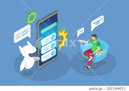 3D Isometric Flat Vector Conceptual Illustration of AI Chatbot 102149051