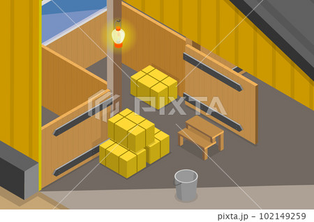 3D Isometric Flat Vector Conceptual Illustration of Empty Hors Barn 102149259