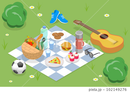 3D Isometric Flat Vector Conceptual Illustration of Summer Picnic 102149276