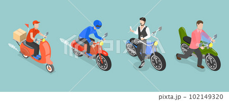 3D Isometric Flat Vector Set of Motorcycles 102149320