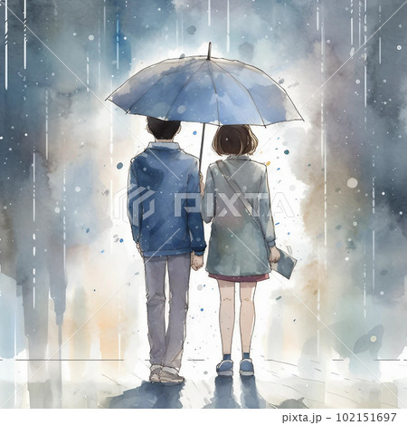 水彩画風・梅雨の日の青春シーン-AI作成 水彩画風・梅雨の日の青春シーン-AI作成 102151697