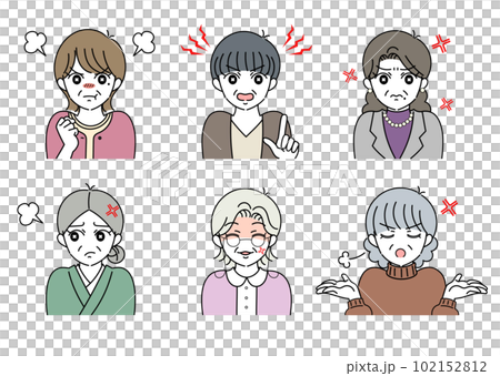 怒り　中年女性　イラストセット	 102152812