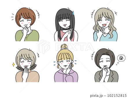 笑う　若い女性　イラスト　セット	 102152815
