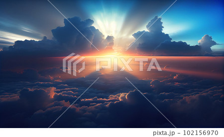 Generative AI, Dreamy Blue and White Cloudscape at Sunrise/Sunset Generative AI, Dreamy Blue and White Cloudscape at Sunrise/Sunset 102156970