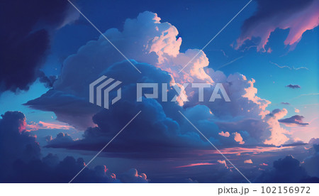 Generative AI, Dreamy Blue and White Cloudscape at Sunrise/Sunset 102156972