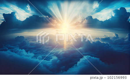 Generative AI, Dreamy Blue and White Cloudscape at Sunrise/Sunset Generative AI, Dreamy Blue and White Cloudscape at Sunrise/Sunset 102156993