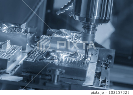 The CNC milling machine rough cutting the injection mold parts by indexable tools. The CNC milling machine rough cutting the injection mold parts by indexable tools. 102157325