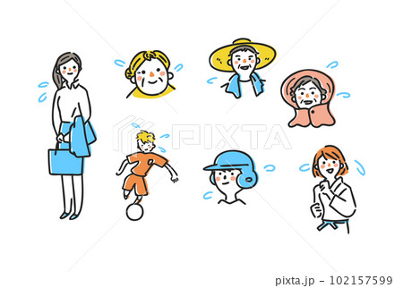 汗をかく様々な人々 セット イラスト素材 汗をかく様々な人々 セット イラスト素材 102157599