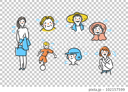 汗をかく様々な人々 セット イラスト素材 汗をかく様々な人々 セット イラスト素材 102157599