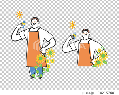 盛夏補水向日葵和太陽男版套裝配圍裙插畫素材 盛夏補水向日葵和太陽男版套裝配圍裙插畫素材 102157601