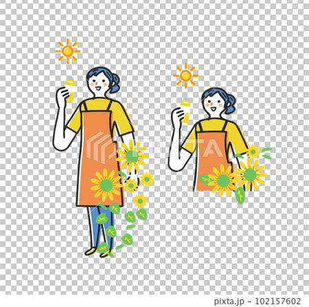 Midsummer hydration Sunflowers and the sun Salesperson version set with apron illustration material 102157602
