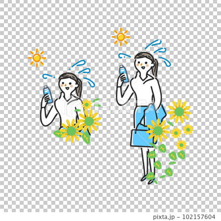 仲夏水合作用向日葵和太陽女版脫掉夾克插圖素材 102157604