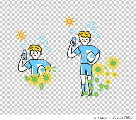 盛夏補水向日葵和太陽男孩在足球製服套裝插畫素材 102157606