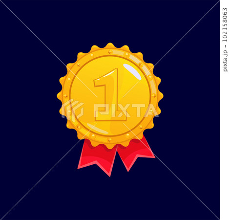 Award ribbon gold medal number first isolated cartoon icon. Vector winner golden medal 1 prize design. Best trophy, 1st success champion, achievement leadership, one sport competition honor victory 102158063