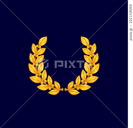 Greek natural frame of golden laurel wreath isolated cartoon prize. Vector award trophy frame in shape of spikes of wheat, olive branches. Natural farm harvest crown, victory championship emblem 102158069