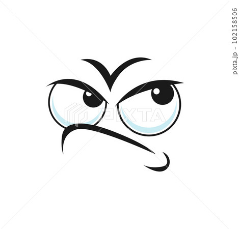 Cartoon thoughtful or grumpy face, vector funny thinking emoji, tense facial expression with eyes looking up and curve mouth. Isolated dumbfounded personage feelings Cartoon thoughtful or grumpy face, vector funny thinking emoji, tense facial expression with eyes looking up and curve mouth. Isolated dumbfounded personage feelings 102158506