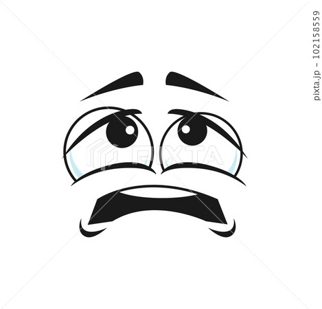Cartoon upset face emoji, vector character boring or suffering feelings. Facial expression with sad eyes and open mouth isolated comic personage negative feelings Cartoon upset face emoji, vector character boring or suffering feelings. Facial expression with sad eyes and open mouth isolated comic personage negative feelings 102158559