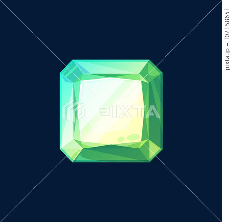 Emerald, green gemstone or rhinestone isolated. Vector turquoise precious stone, amethyst or sapphire cutting, ui game design element. Shiny solid sparkling mystical stone, faceted diamond Emerald, green gemstone or rhinestone isolated. Vector turquoise precious stone, amethyst or sapphire cutting, ui game design element. Shiny solid sparkling mystical stone, faceted diamond 102158651