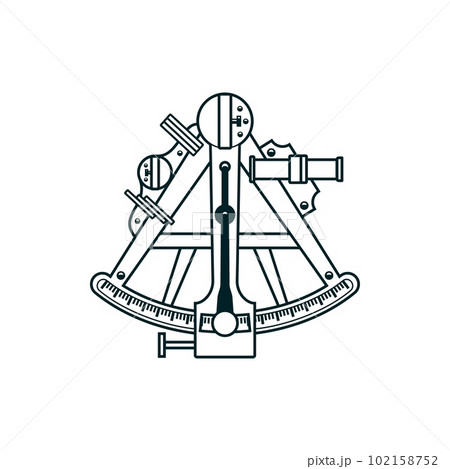Sextant, ship navigation and nautical astrolabe, marine tool vector icon. Navy sailor sextant, astronomy and travel symbol of seafarer captain sailing equipment, sea and ocean compass Sextant, ship navigation and nautical astrolabe, marine tool vector icon. Navy sailor sextant, astronomy and travel symbol of seafarer captain sailing equipment, sea and ocean compass 102158752