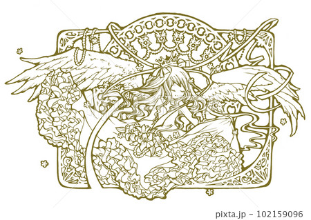 天使の女の子線画(茶) 天使の女の子線画(茶) 102159096